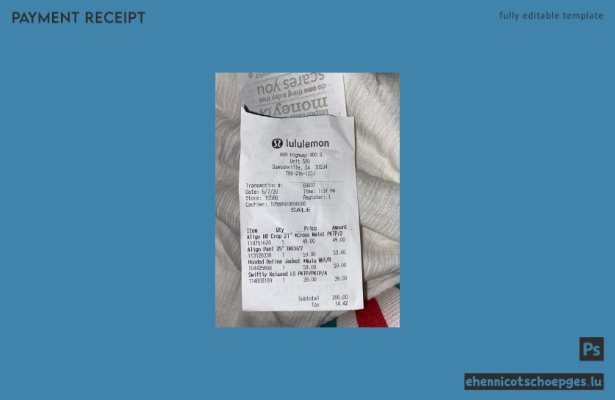 Beispiel für einen Zahlungsbeleg des Lululemon Stores (Vorschau)